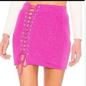 NBD Magenta Lace-Up Sparkle Mini Skirt